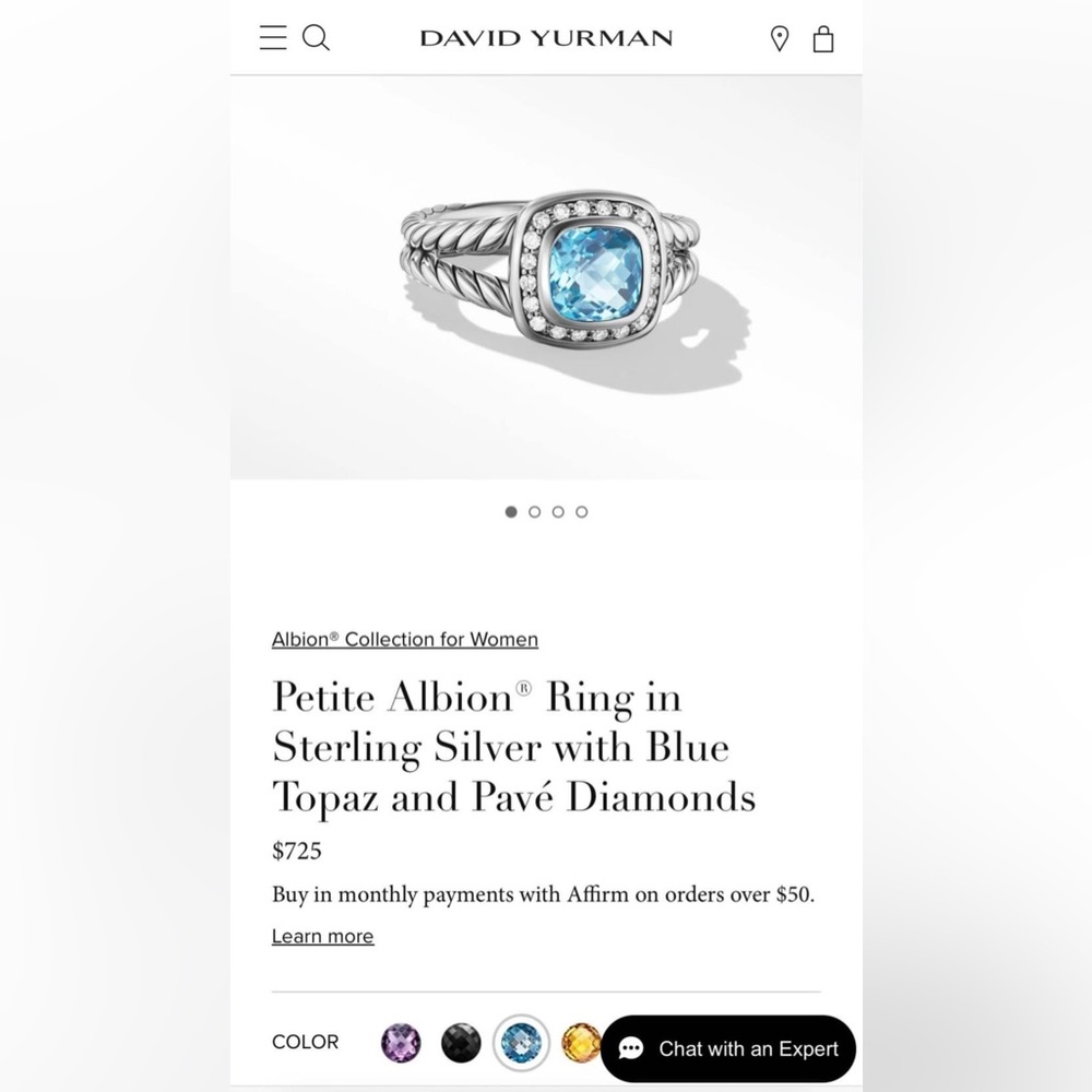 David Yurman Petite Albion Ring in
Blue Topaz and Pavé Diamonds
